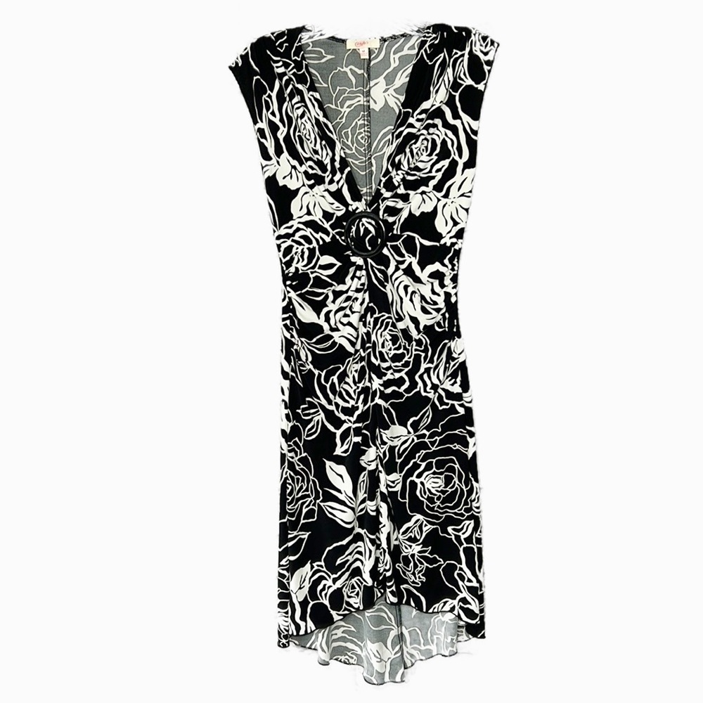 Candie’s Black Floral Dress Juniors Medium High Low Y2K Side Ruched V-Neck